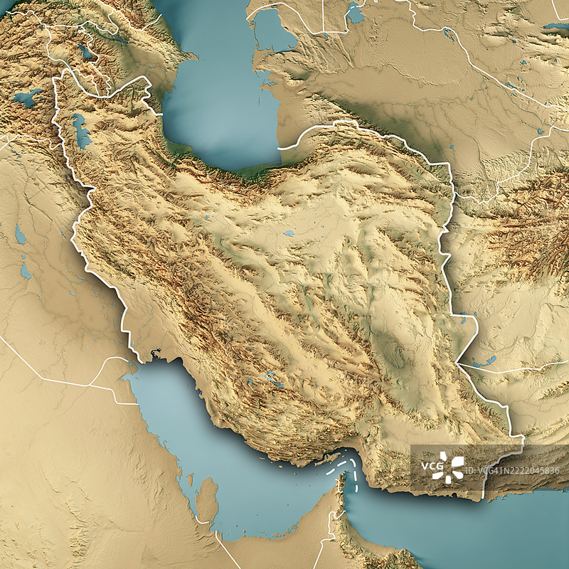伊朗地形图 3D 渲染 彩色边界图片素材