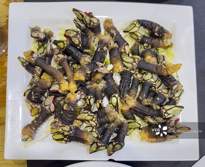 白盘上的鹅颈藤壶图片素材