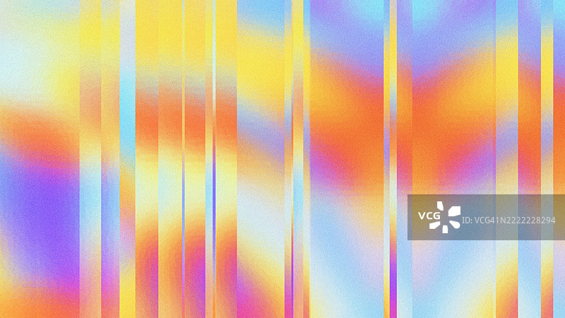 充满活力的垂直条纹与温暖的粉彩渐变。抽象背景呈现出橙色、黄色、紫色和蓝色的温暖粉彩渐变的垂直条纹，营造出柔和的光辉效果。图片素材