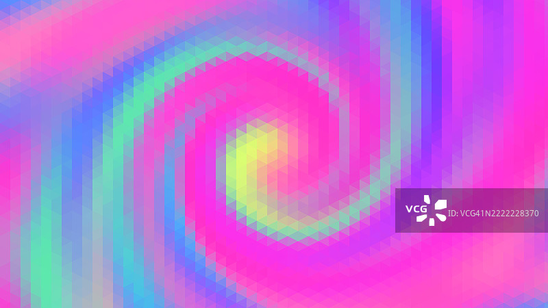 像素化霓虹粉彩螺旋漩涡背景。生动的抽象螺旋，具有霓虹粉彩的粉色、黄色、蓝色和绿色像素化纹理，营造出动态的催眠效果。图片素材