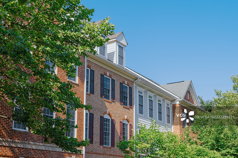 被树木环绕的联排别墅行列图片素材