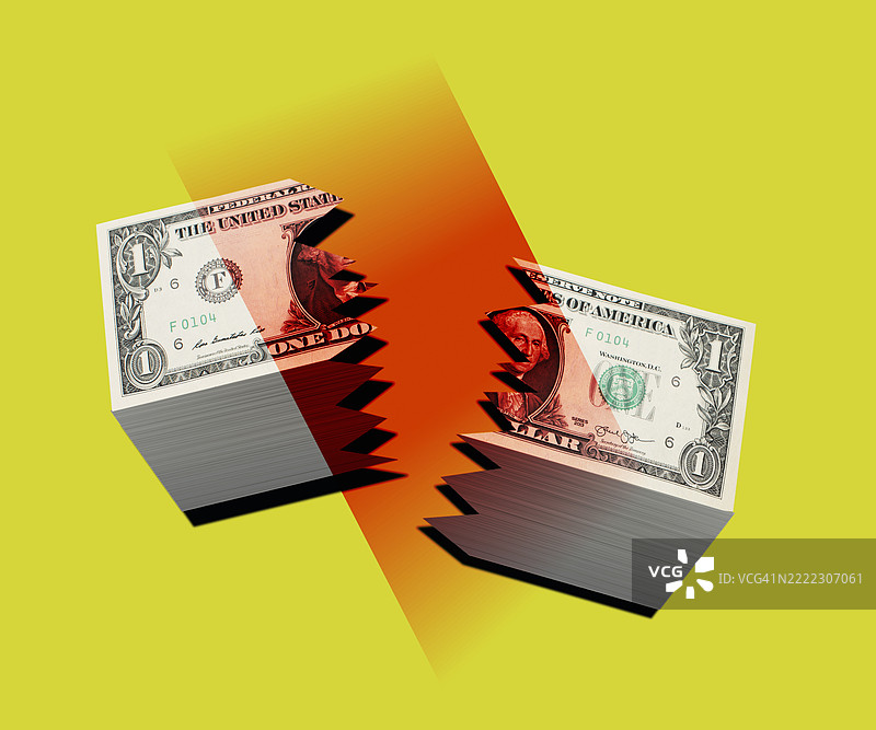 破碎的钞票 - 黄色和红色图片素材