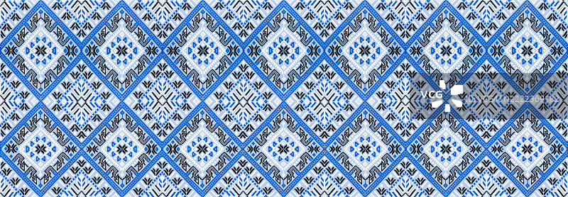 蓝色亚洲丝绸图案的特写照片。图片素材