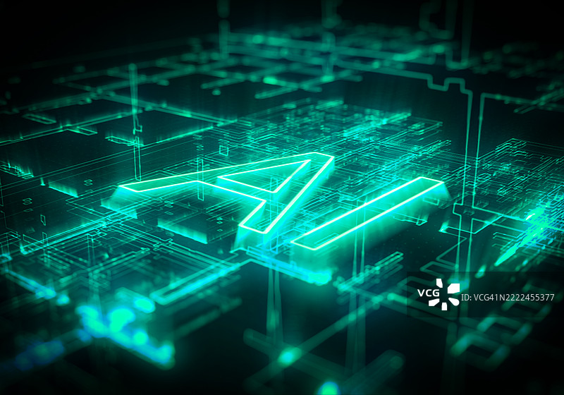 未来派的人工智能电路板与发光的字体图片素材