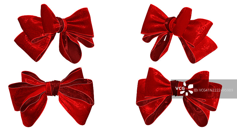 红色缎带，带有花卉图案，从各个角度都显得华丽而优雅图片素材