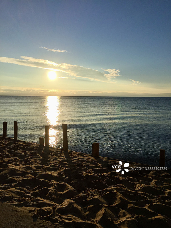 密歇根州美国日落时分海洋与天空的美丽景色图片素材