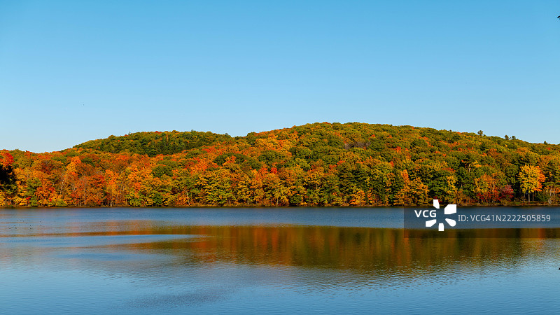 蒙特利尔，加拿大，湖泊与晴朗蓝天的美丽景色图片素材