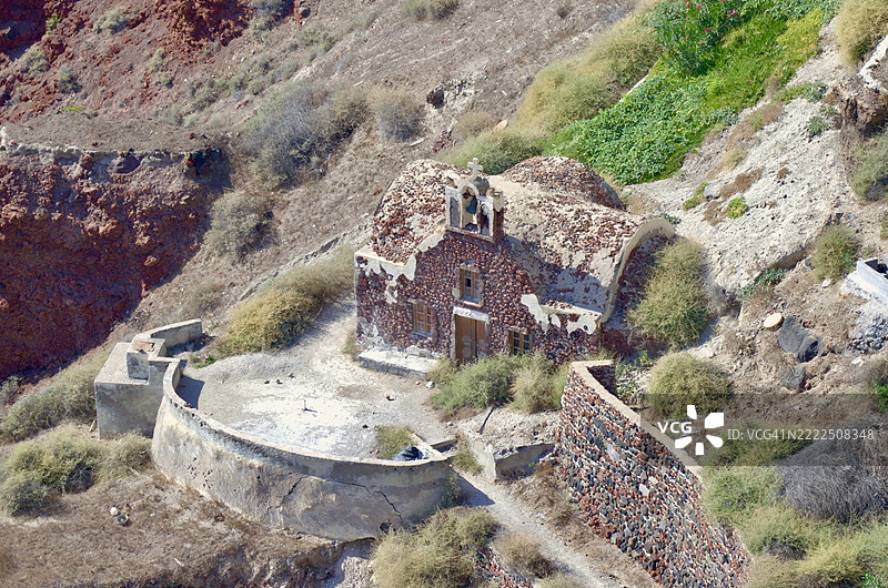 希腊废弃建筑的高角度视图图片素材