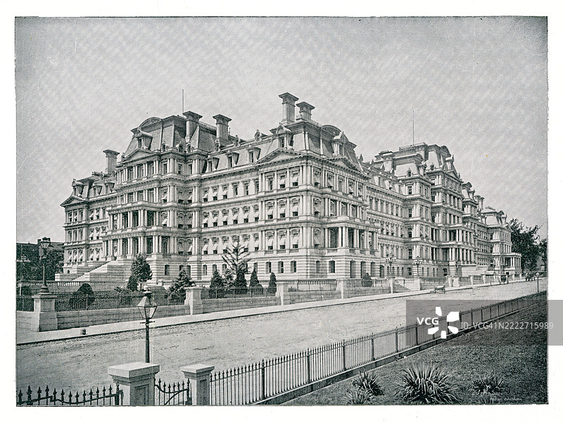 美国华盛顿军队总部的老版雕刻插图图片素材