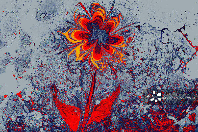 花朵形状的抽象Ebru marbling效果图案图片素材