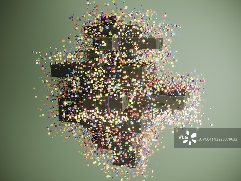 数据立方体爆炸与区块链连接图片素材