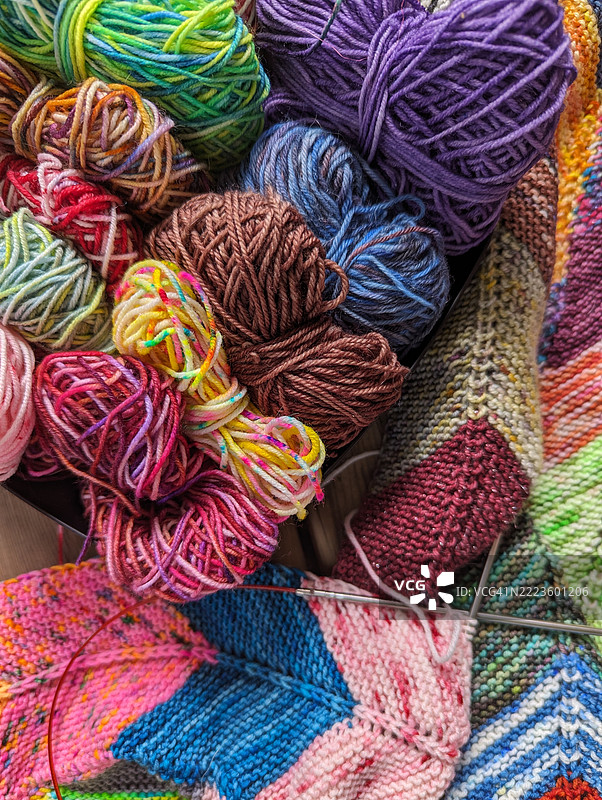 毛毯编织项目与毛线球图片素材