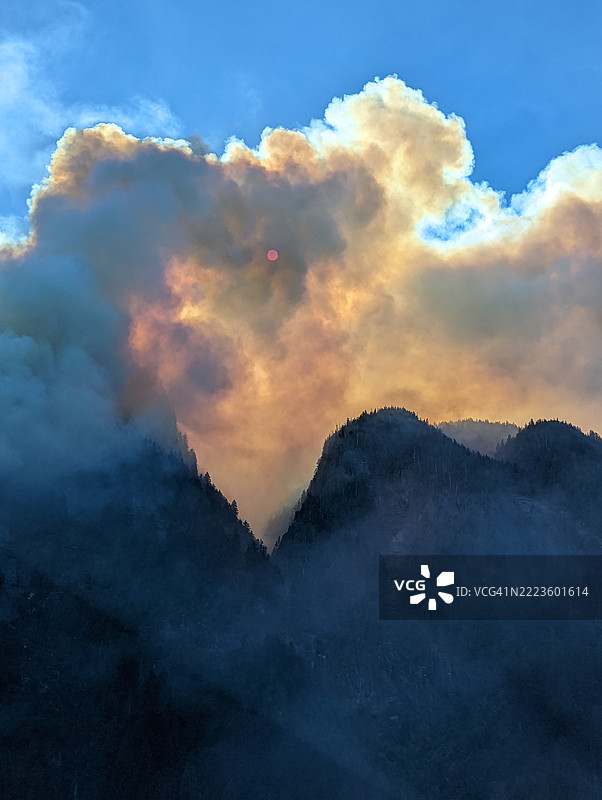 森林火灾遮挡阳光图片素材