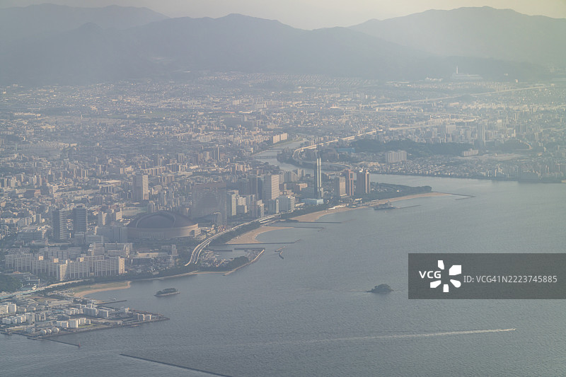 日本福冈市的飞机航拍视角图片素材