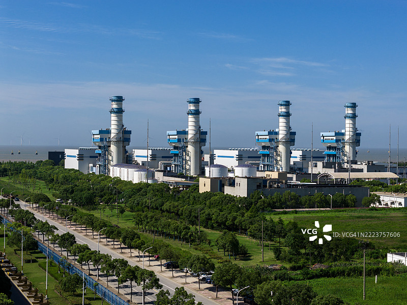 天然气发电电厂的鸟瞰图图片素材