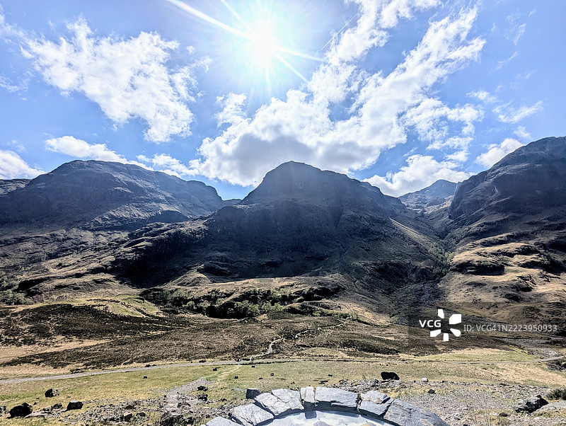 山脉与天空的美丽景色，哈伊兰德委员会，英国，英国图片素材