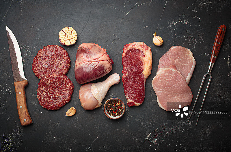 各种生肉切块的选择，适合零碳水化合物的肉食饮食图片素材