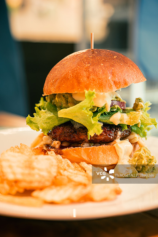 东京，日本，盘子里的汉堡特写图片素材