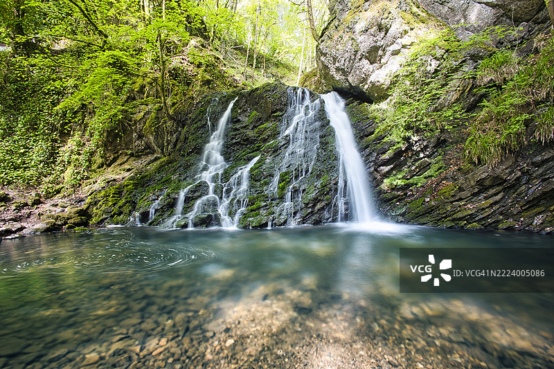 瀑布的美丽景色，哈伊兰德委员会，英国，英国图片素材