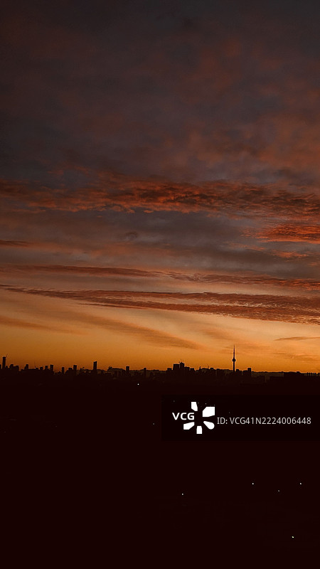 日落时分，天空映衬下的多伦多安大略省的风景轮廓。图片素材