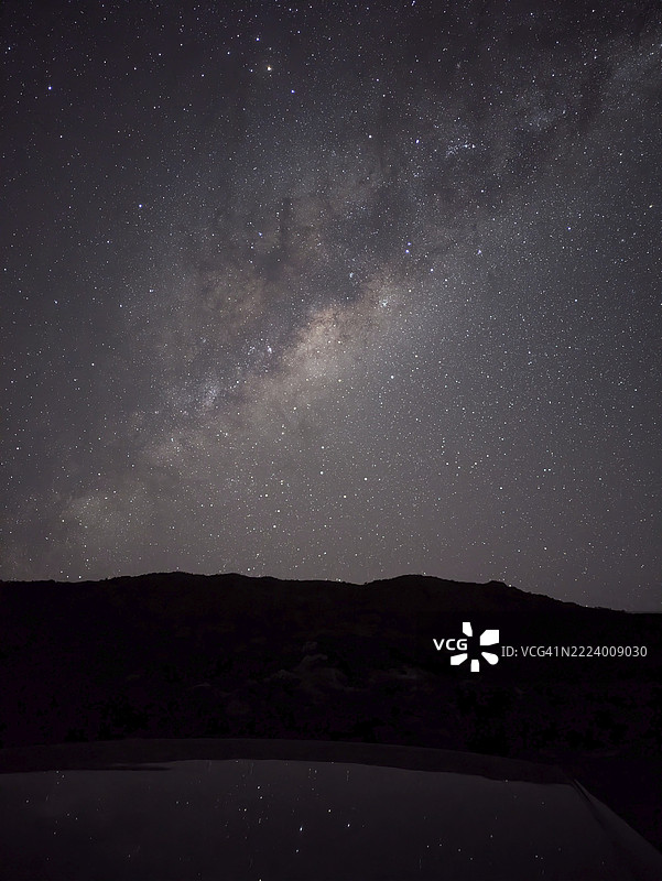 星空璀璨，银河清晰可见，剪影般的地平线，留尼旺岛，法国，非洲图片素材