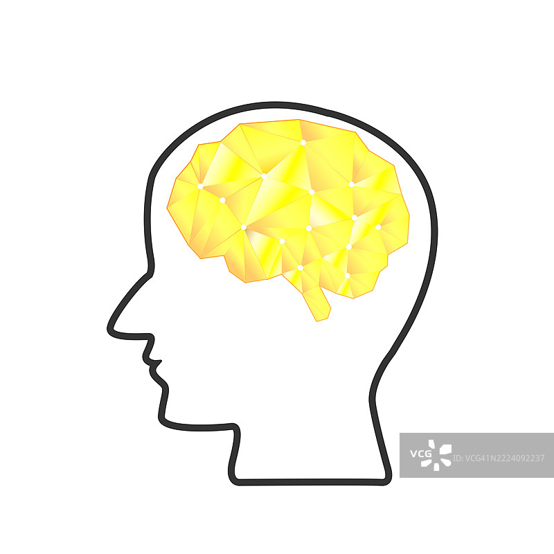 人头中的金色多边形大脑图标矢量图图片素材