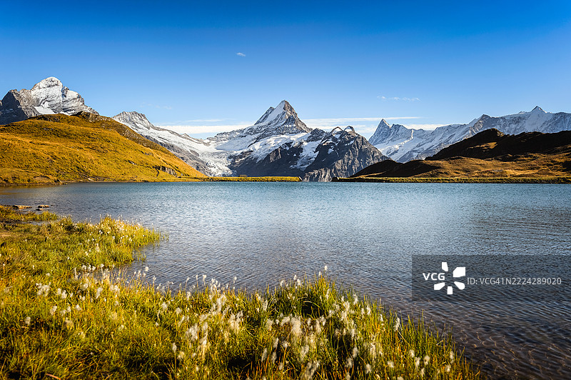 瑞士伯尔尼格林德瓦尔德雪山下的湖泊美景图片素材