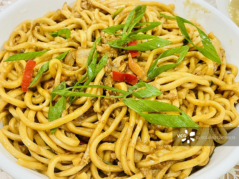 盘子里的意大利面特写，圣克莱尔，新南威尔士州，澳大利亚图片素材