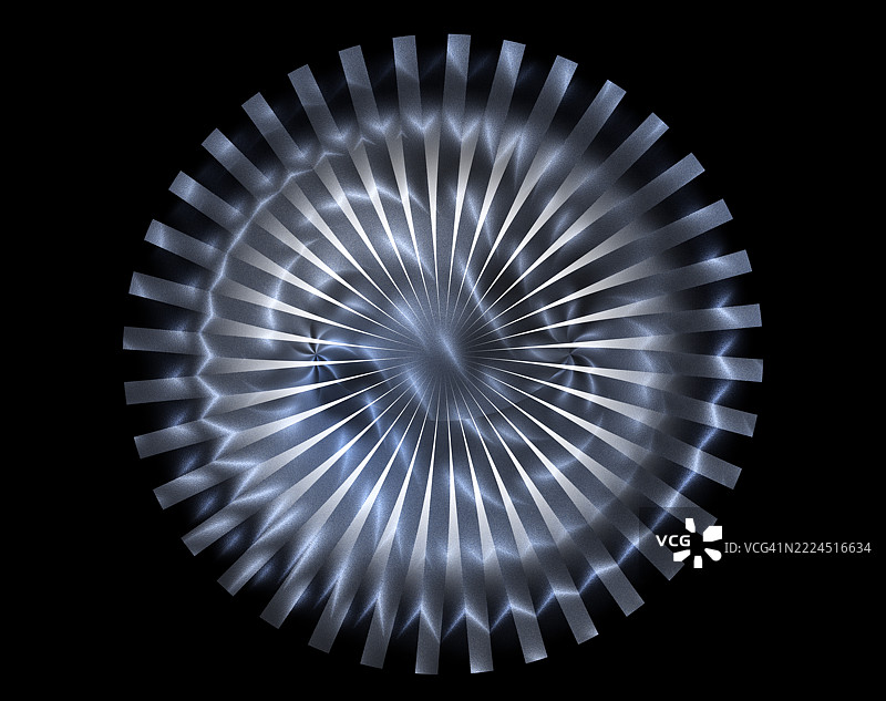 黑色背景上，一个圆形齿轮状的图形，内部有移动的光轨。图片素材