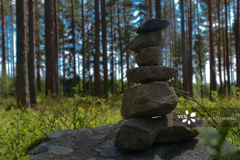 森林中堆叠的岩石特写，瑞典斯德哥尔摩图片素材