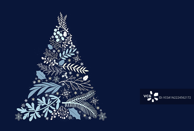 深蓝色背景上的极简圣诞树设计图片素材