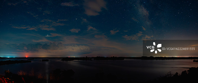 夜空下湖泊的美丽景色，休戈，俄克拉荷马州，美国图片素材