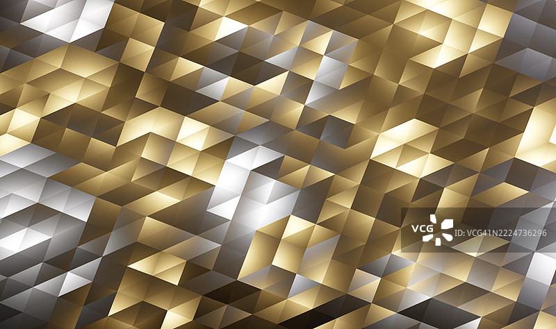 发光的金银三角网格图案 - 无缝抽象背景图片素材