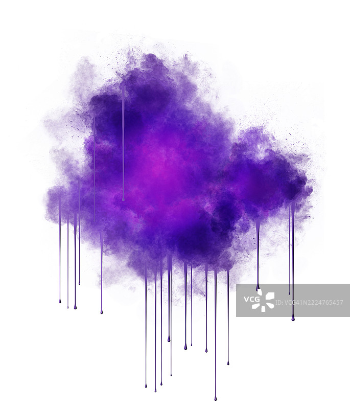 一团紫色烟雾在白色背景上弥漫。图片素材