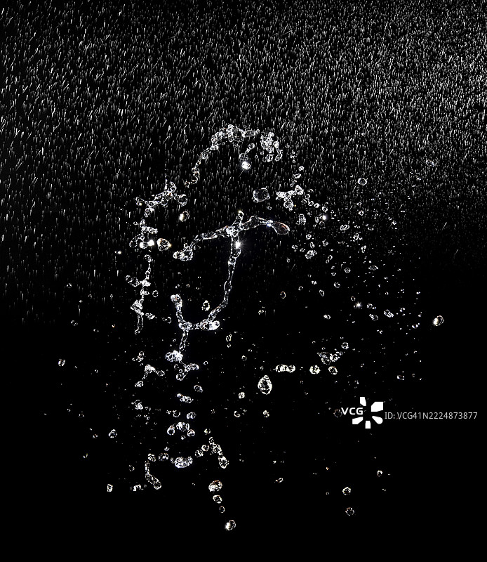 细腻而浓厚的透明水滴在空中飞溅。图片素材