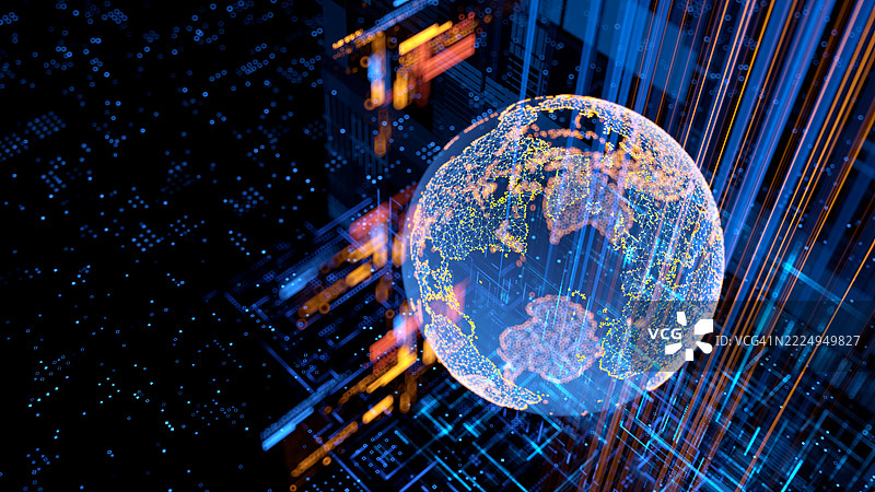 大数据概念。数字地球。互联网的物理基础设施。大型语言模型。图片素材