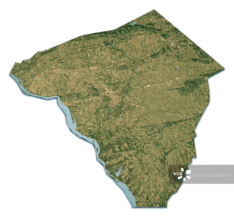 宾夕法尼亚州兰开斯特县卫星地形图，孤立的3D渲染，真实色彩图片素材