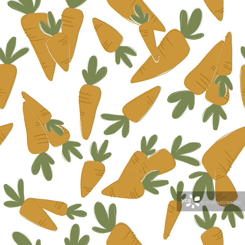 白色背景上的插图胡萝卜与绿色叶子的无缝图案图片素材