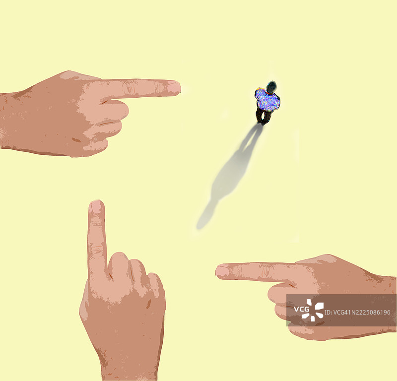 指向一个孤立个体的手部插图，象征招聘与选拔图片素材