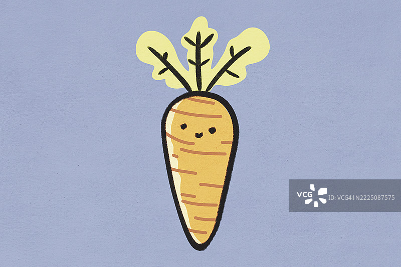 可爱的胡萝卜插图，带有微笑的脸，背景为浅蓝色图片素材