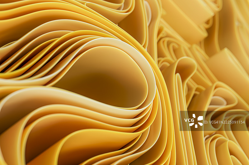 抽象的3D黄色波浪和曲线形成动态背景图片素材