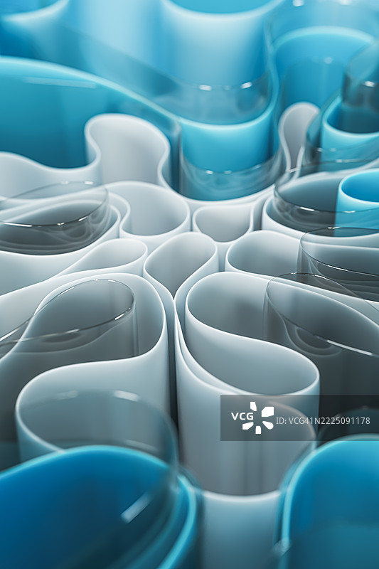 抽象的3D设计，蓝白色曲线如同波浪图片素材