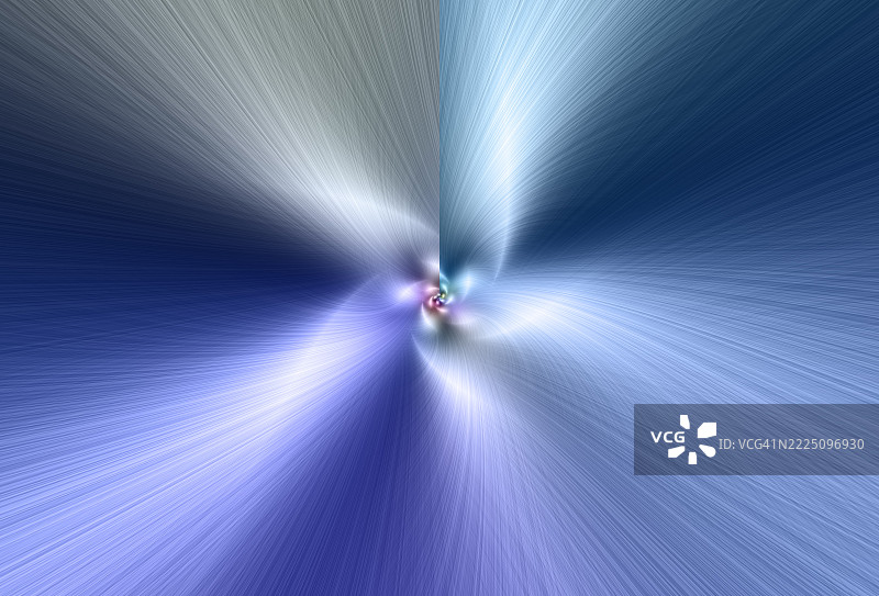 扭曲的蓝色和灰色激光光线反射，延伸至无尽的远方。图片素材