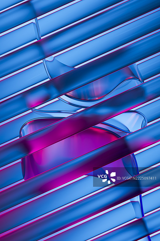 抽象的3D设计，带有波纹玻璃和粉蓝色的彩带图片素材