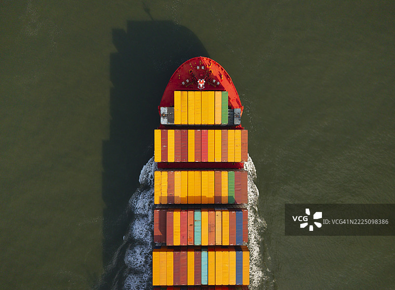 荷兰海域一艘集装箱船的鸟瞰图图片素材