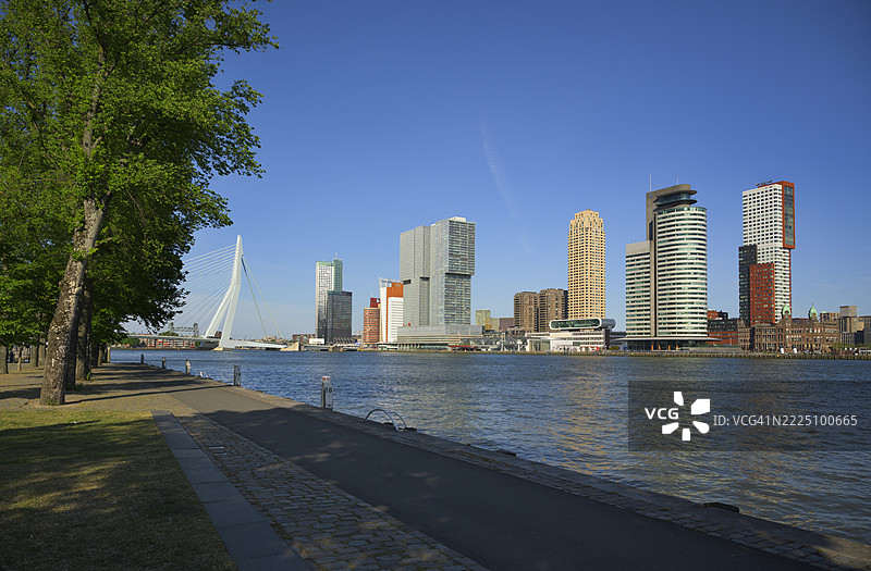 鹿特丹的天际线，现代建筑沿着新马斯河而建图片素材