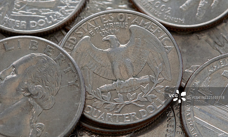 美国25美分硬币的特写镜头图片素材