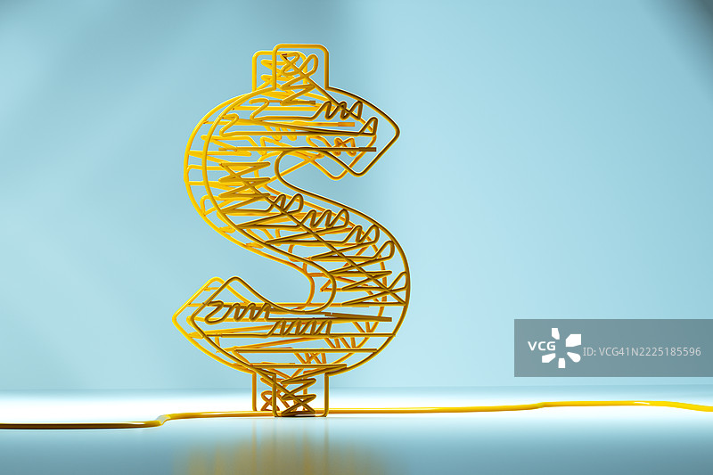 用黄色电缆制成的比特币标志。图片素材