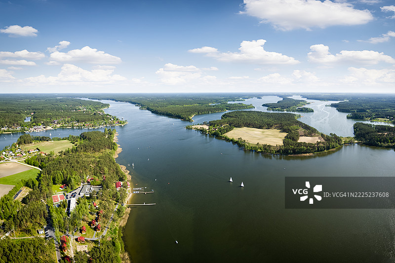 波兰的假期 - 卡舒比亚地区的Wdzydze湖的鸟瞰图图片素材