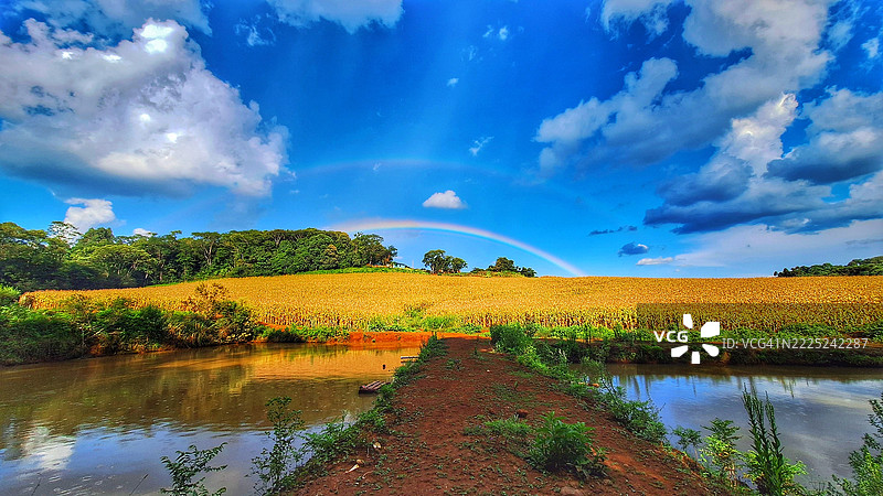 巴西南大河州的天空下田野的美丽景色图片素材